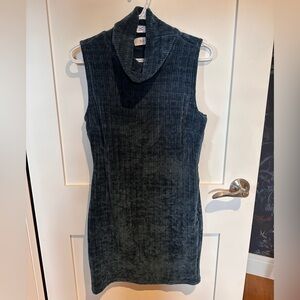Velvet, teal ribbed, mini dress